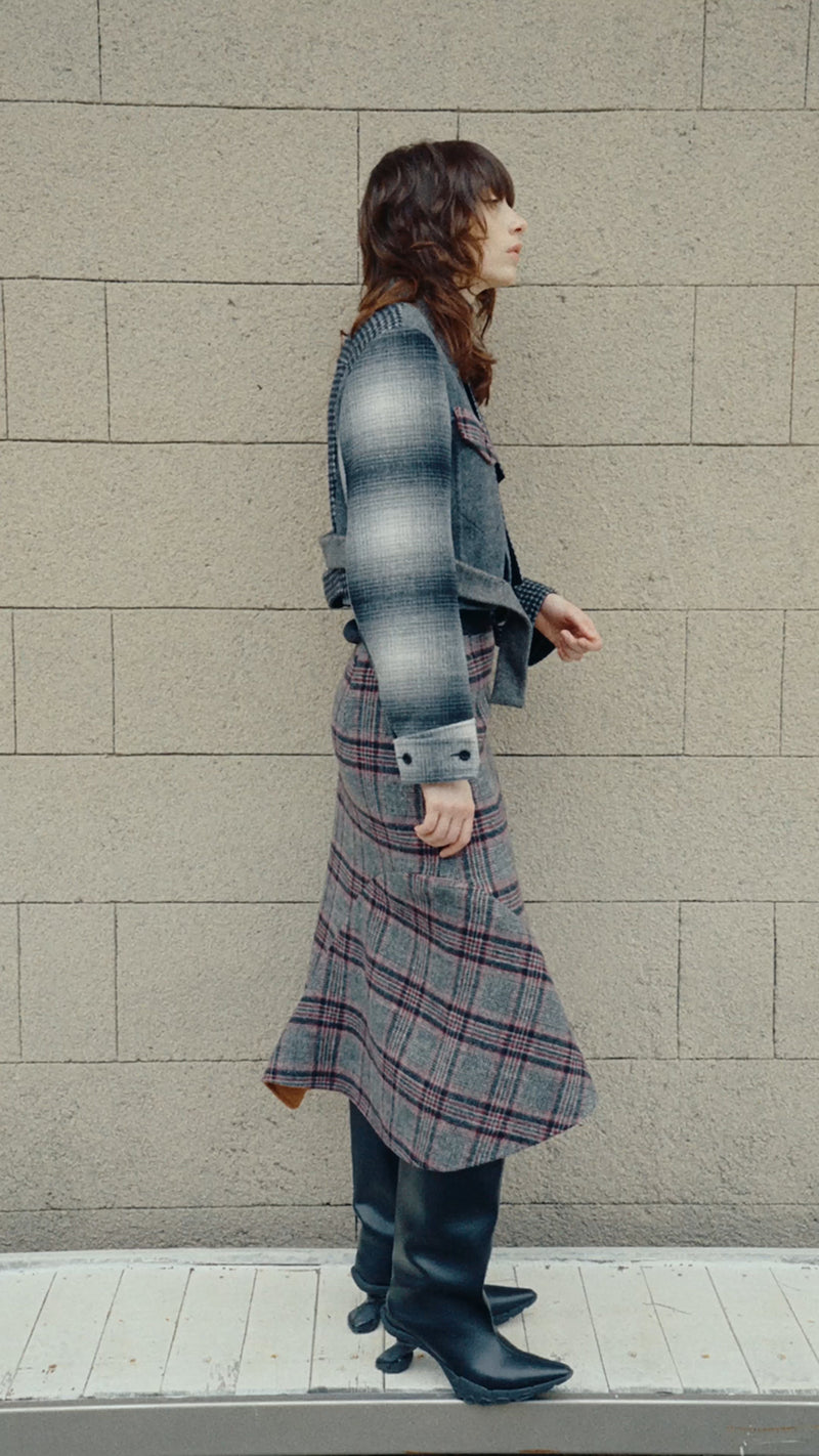 Skirt / JNBY Asymmetric Wool Skirt in Plaid Pattern PaleVioletRed4