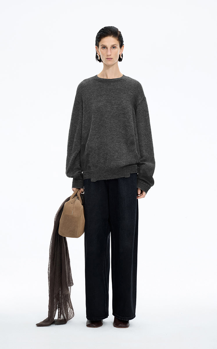JNBY Oversized Knitted Denim Panel Pullover - Dark Grey - [view] -2