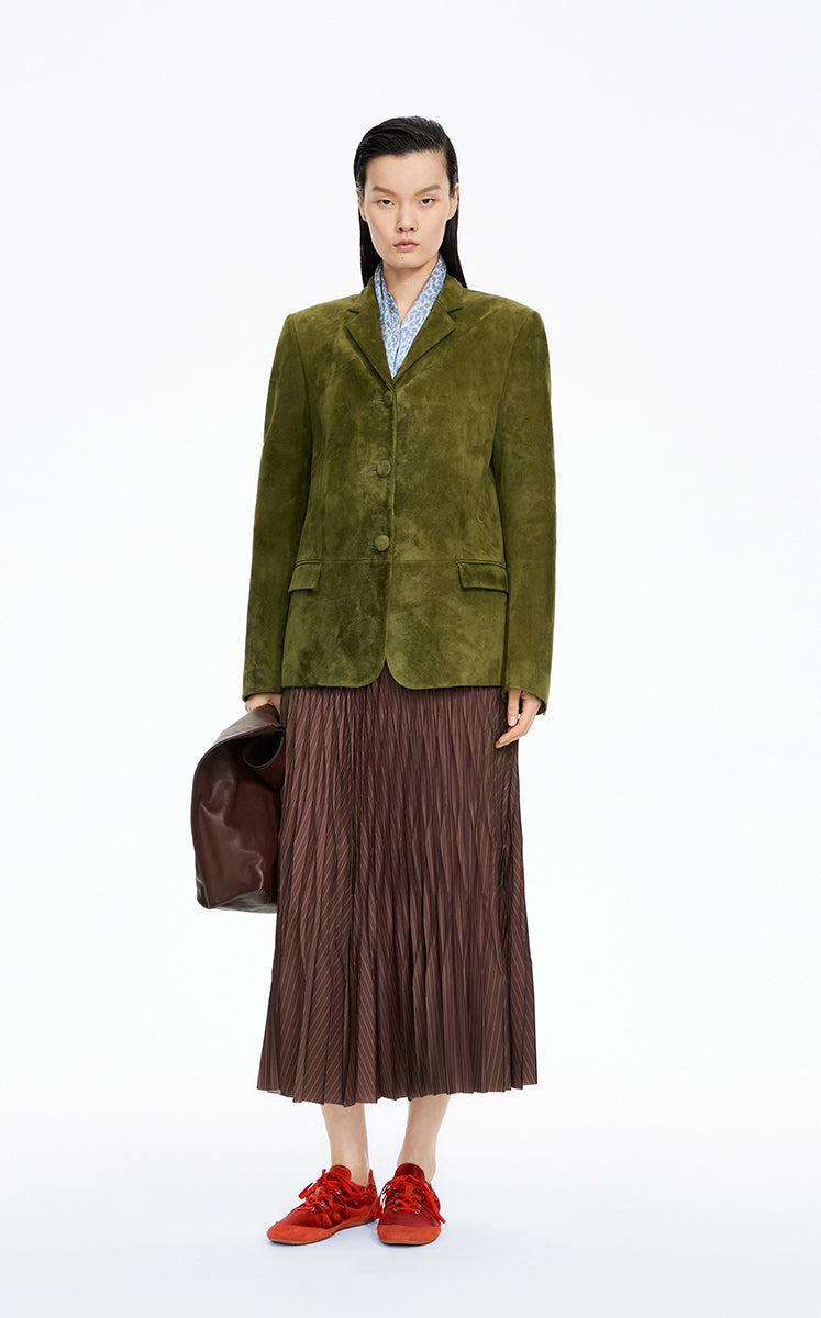 Jacket / JNBY Classic Notched Lapel Leather Blazer Green