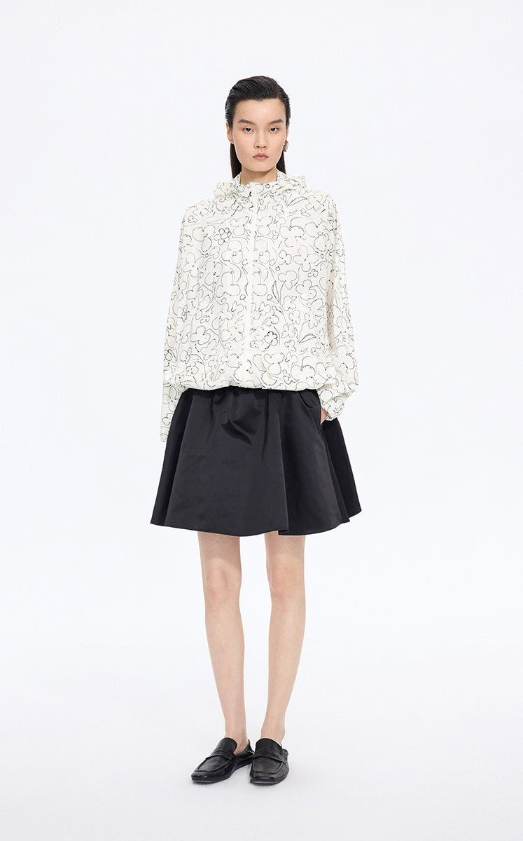 Jacket / JNBY Floral Print Oversized Hooded Jacket Off White