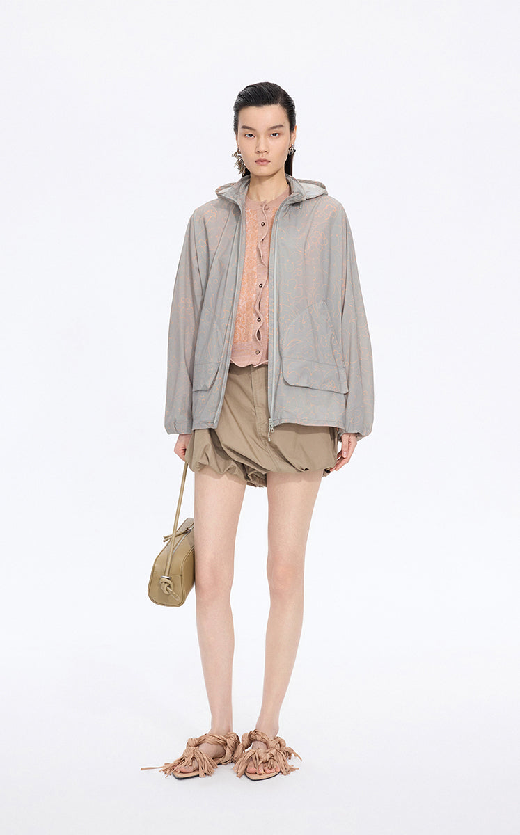 Jacket / JNBY Floral Print Oversized Hooded Jacket Multi Khaki