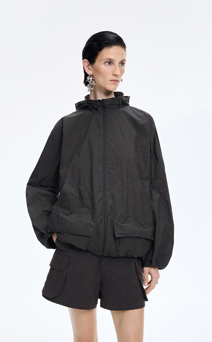 Jacket / JNBY Floral Print Oversized Hooded Jacket
