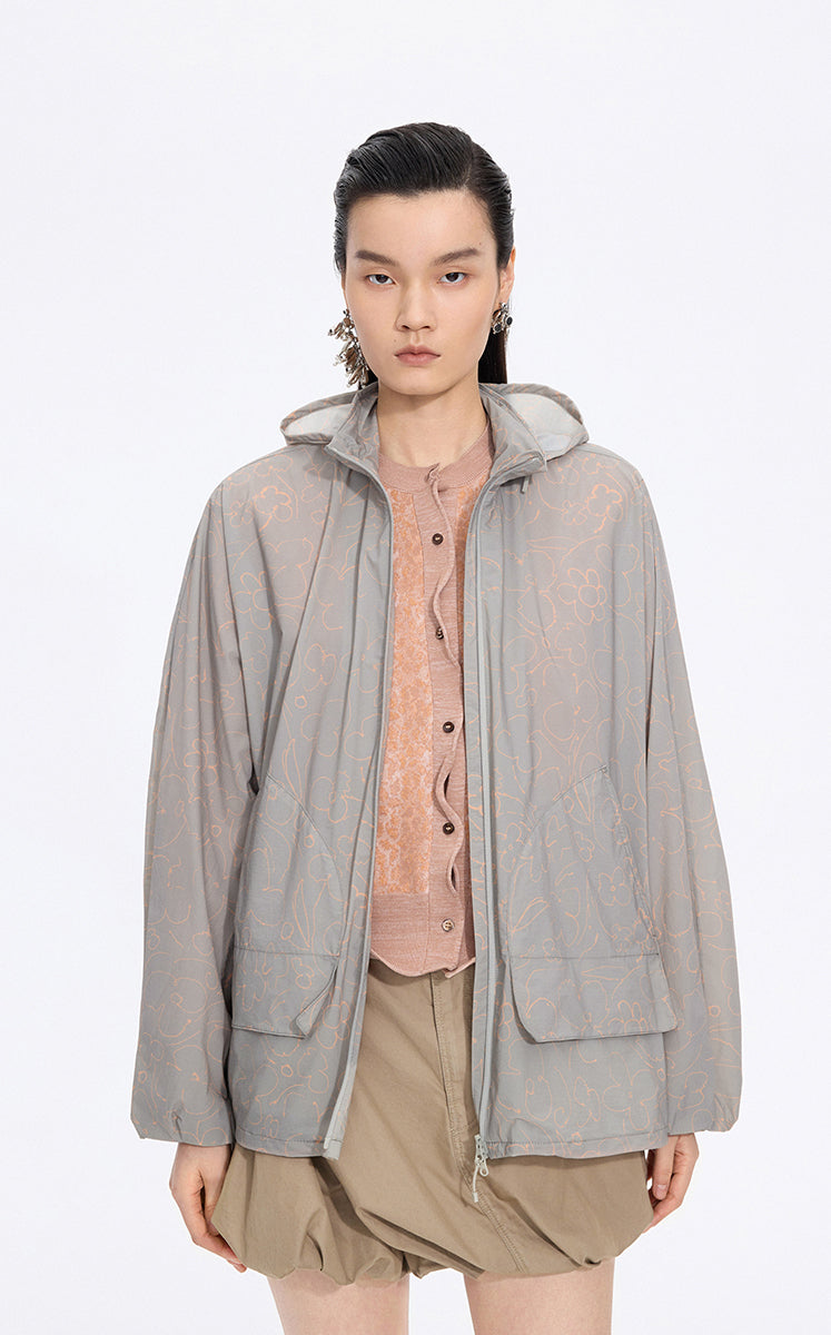 Jacket / JNBY Floral Print Oversized Hooded Jacket