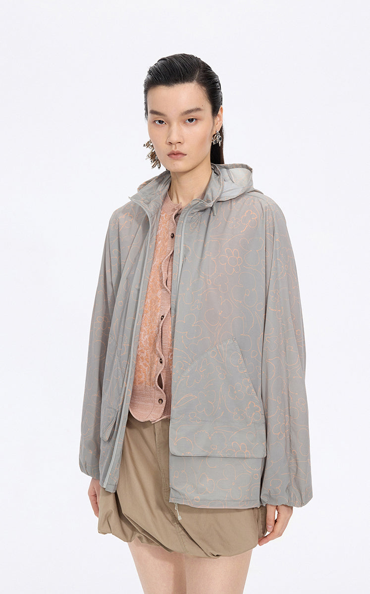 Jacket / JNBY Floral Print Oversized Hooded Jacket