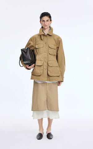 Jacket / JNBY Loose-Fit Cotton Blend Twill Jacket Green Kahaki