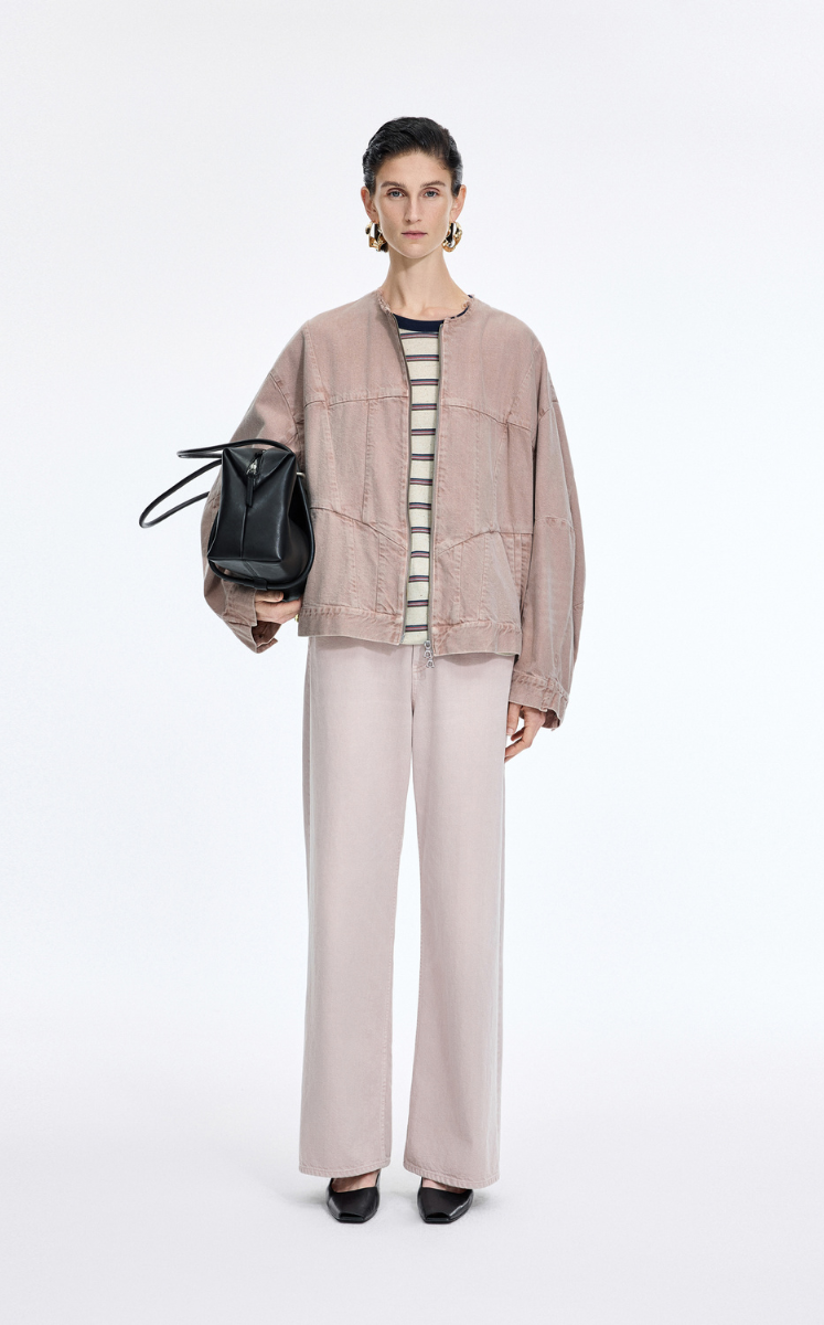 Jacket / JNBY Oversized Collarless Denim Jacket Grey Pink