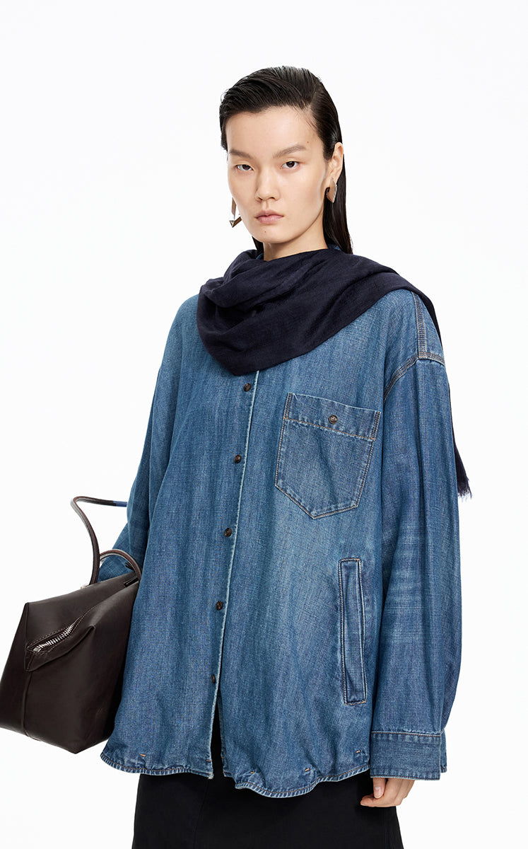 Jacket / JNBY Oversized Cotton-Linen Denim Jacket