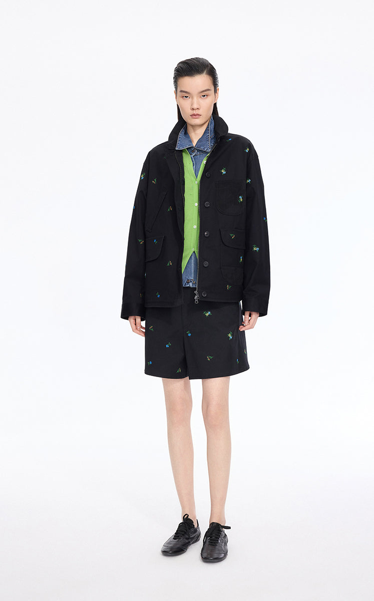 Jacket / JNBY Oversized Embroidered Drawstring Jacket Black