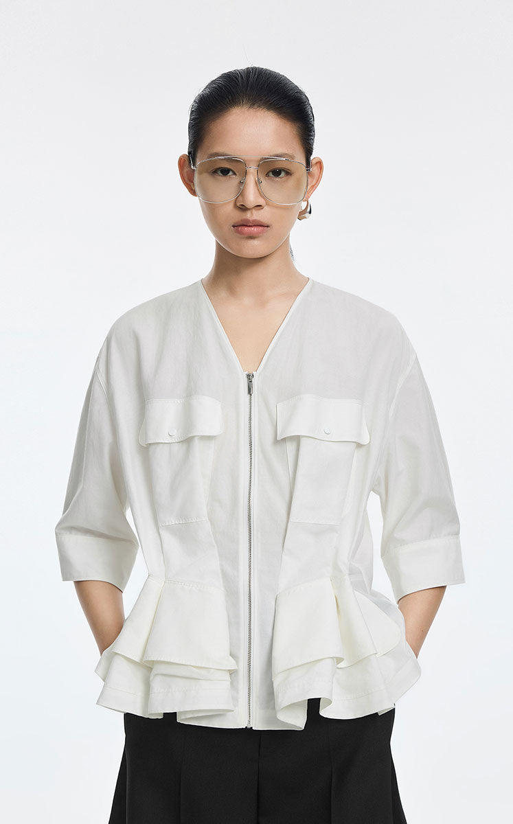 Jacket / JNBY Cotton Poplin Folded Waist Zip-Up Jacket