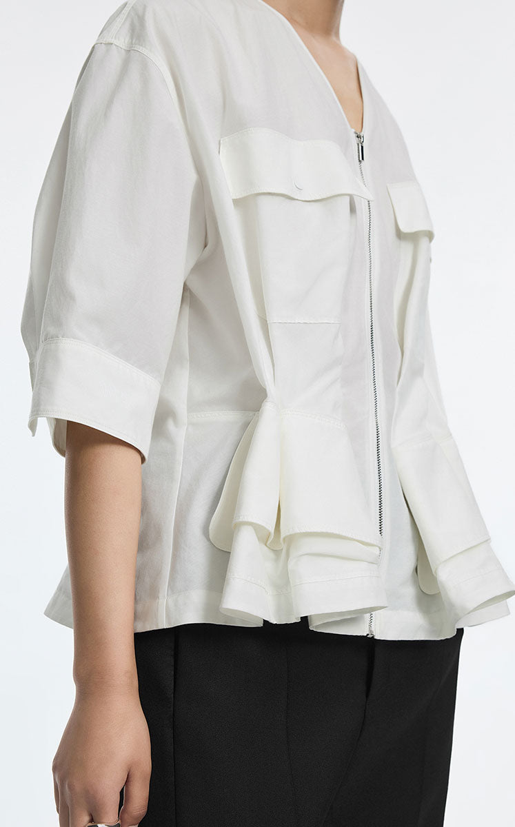 Jacket / JNBY Cotton Poplin Folded Waist Zip-Up Jacket