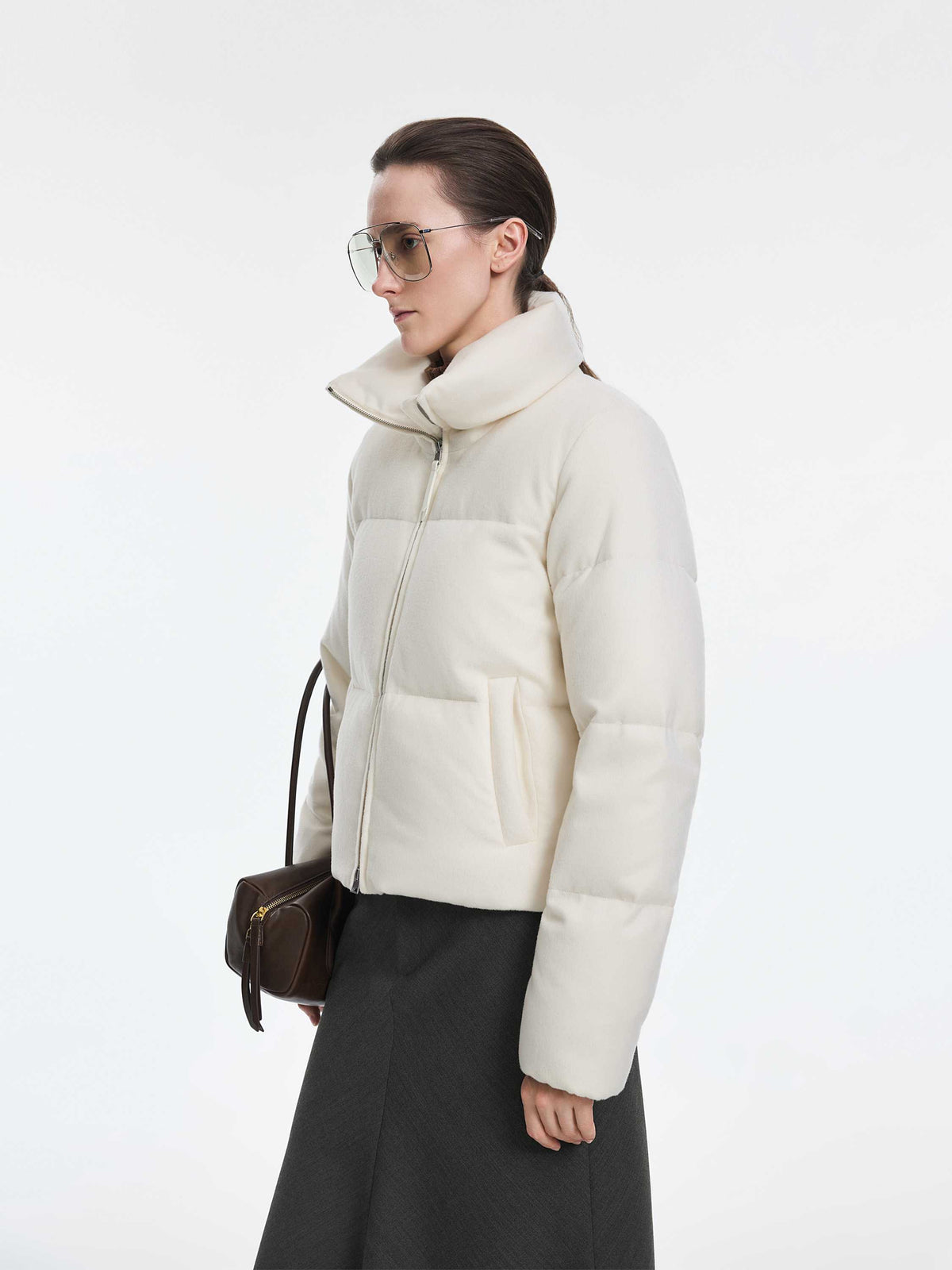 Jacket / JNBY Wool Cashmere Down Puffer Cream White-2