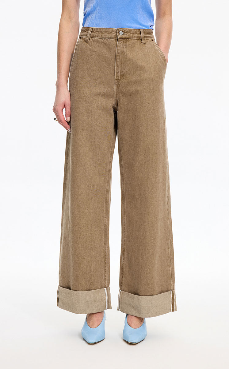 Jeans / JNBY Straight Leg Cuffed Denim Pants Khaki Denim