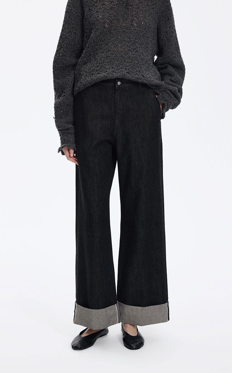 Jeans / JNBY Straight Leg Cuffed Denim Pants Black Denim