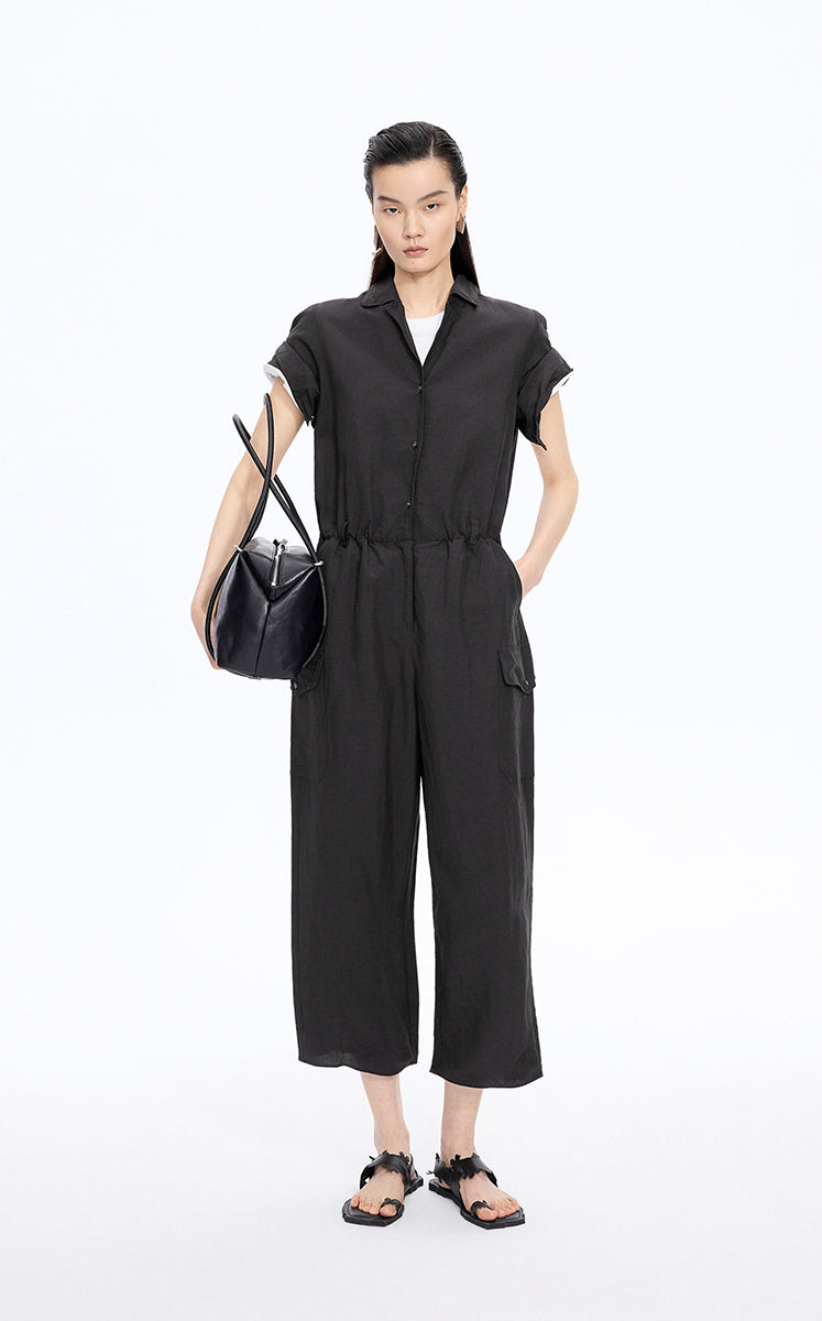 Jumpsuit / JNBY Linen-Blend Short-Sleeve Jumpsuit Black