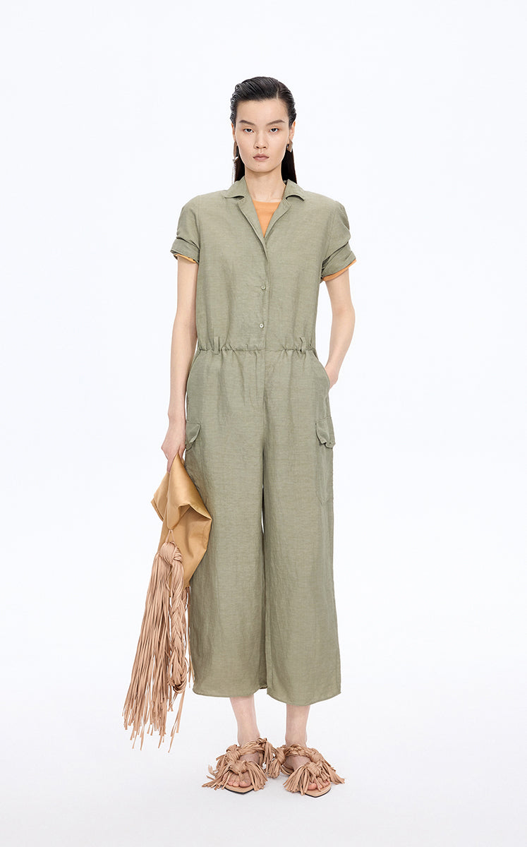 Jumpsuit / JNBY Linen-Blend Short-Sleeve Jumpsuit Olive Khaki