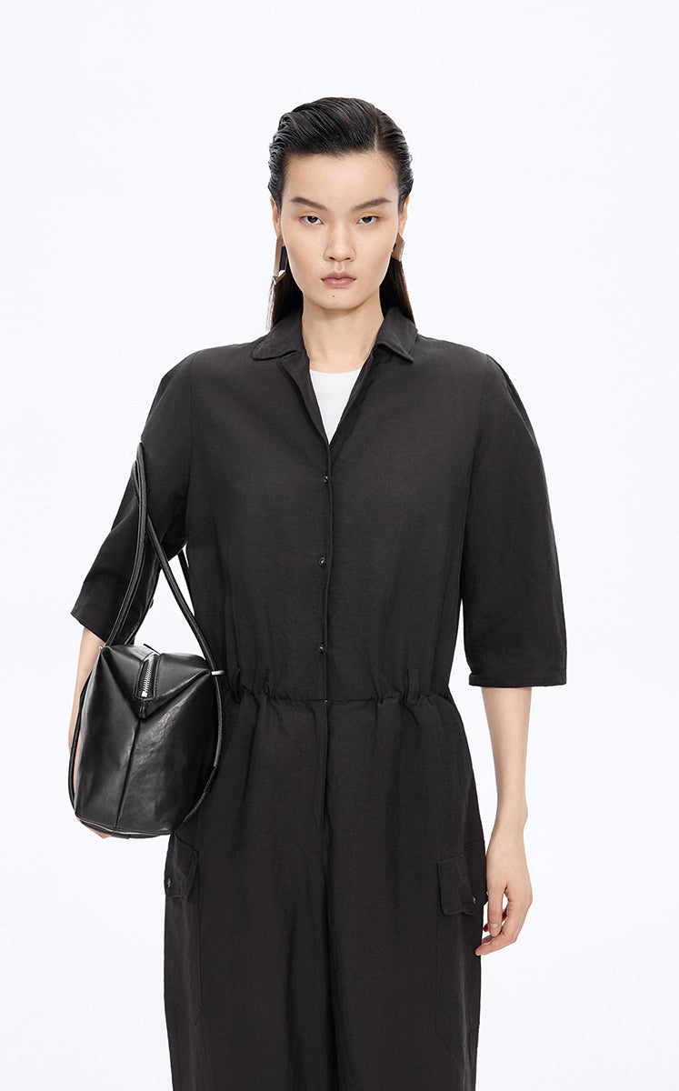 Jumpsuit / JNBY Linen-Blend Short-Sleeve Jumpsuit Black-2