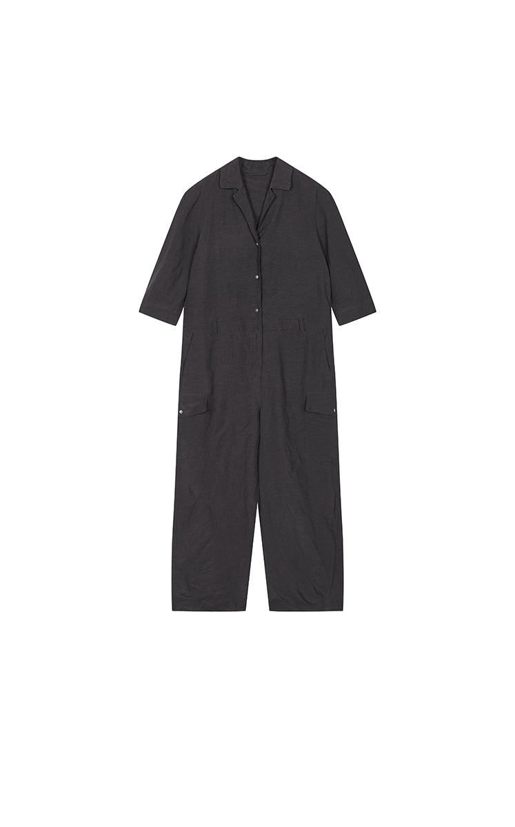 Jumpsuit / JNBY Linen-Blend Short-Sleeve Jumpsuit Black-2