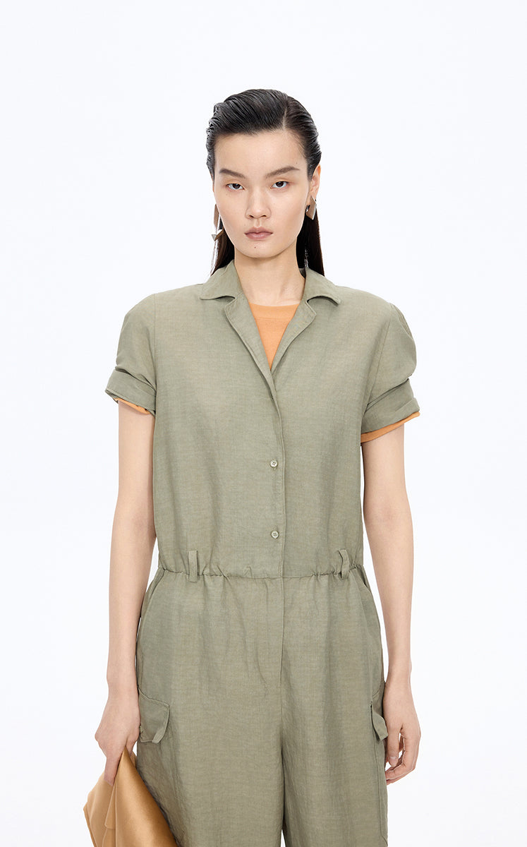 Jumpsuit / JNBY Linen-Blend Short-Sleeve Jumpsuit Olive Khaki-1