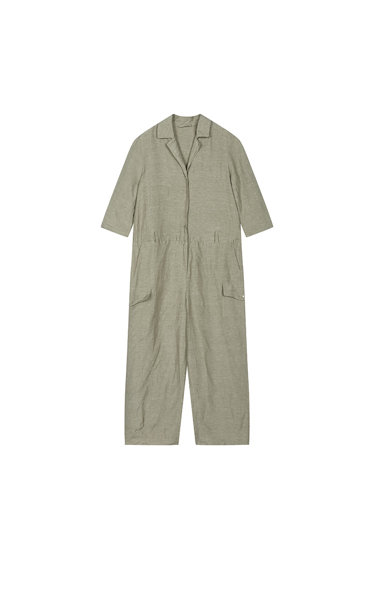 Jumpsuit / JNBY Linen-Blend Short-Sleeve Jumpsuit Olive Khaki-1