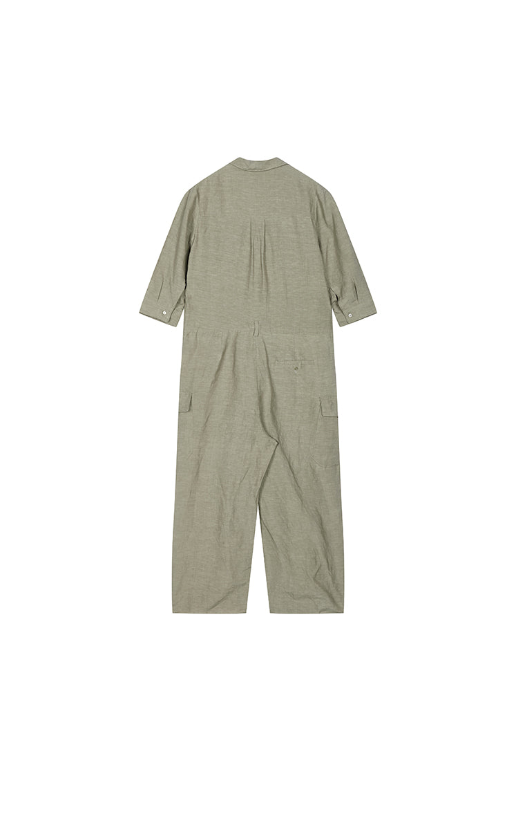 Jumpsuit / JNBY Linen-Blend Short-Sleeve Jumpsuit Olive Khaki-1
