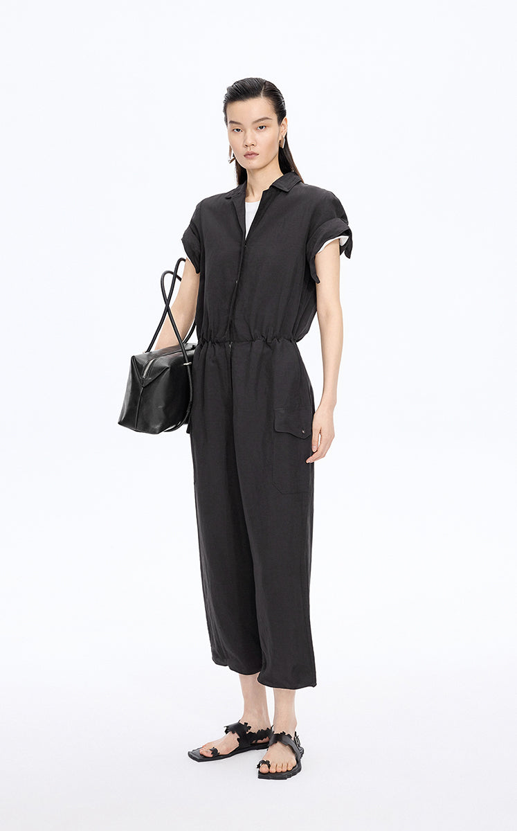 Jumpsuit / JNBY Linen-Blend Short-Sleeve Jumpsuit Black-2