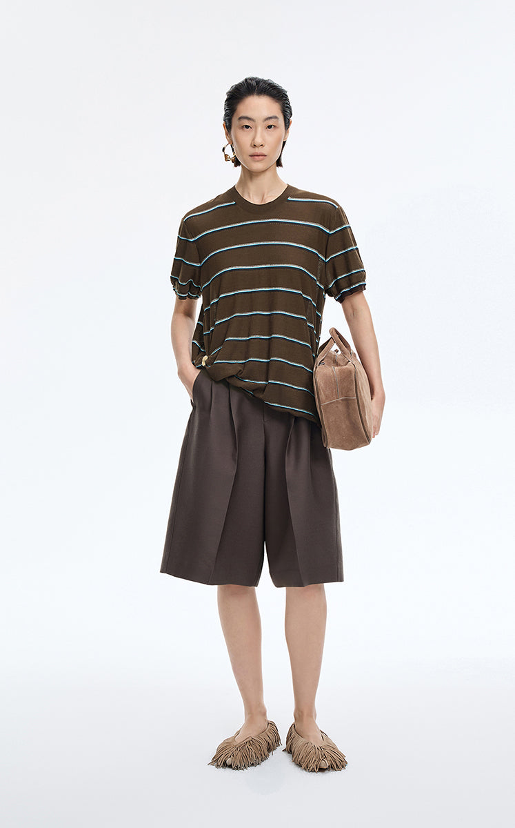 Knit / JNBY Striped Asymmetric Pullover Knit Blue Brown