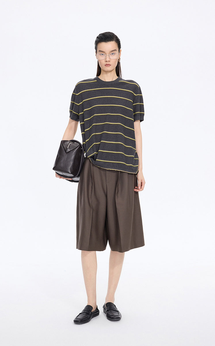 Knit / JNBY Striped Asymmetric Pullover Knit Grey Marl