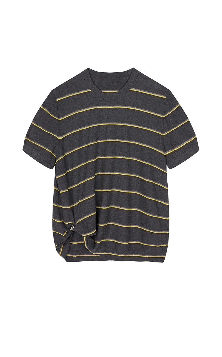 Knit / JNBY Striped Asymmetric Pullover Knit Grey Marl-2