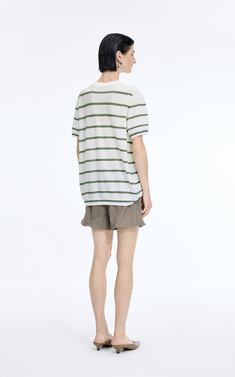 Knit / JNBY Striped Asymmetric Pullover Knit Beige-3