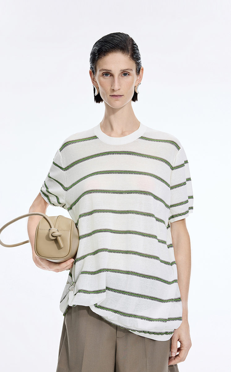 Knit / JNBY Striped Asymmetric Pullover Knit Beige-3