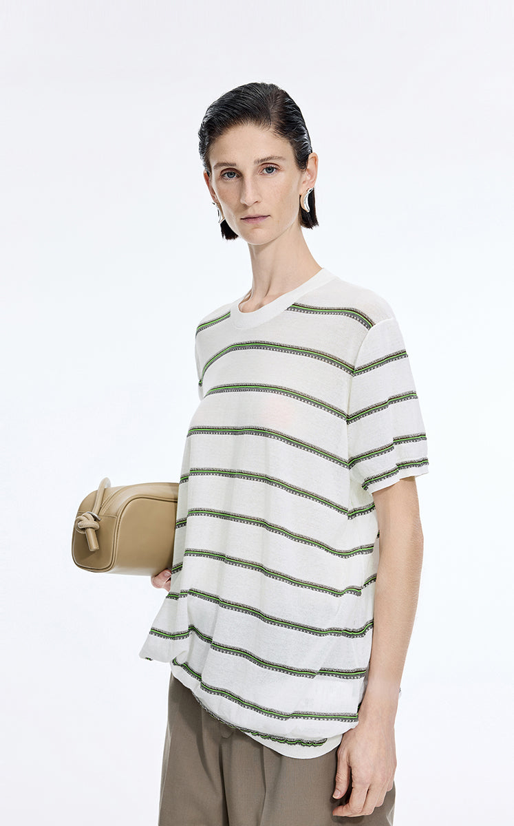 Knit / JNBY Striped Asymmetric Pullover Knit Beige-3