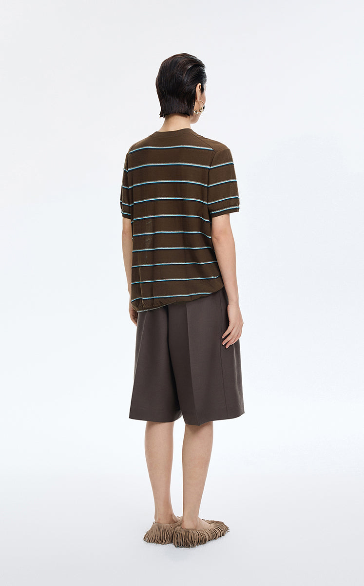 Knit / JNBY Striped Asymmetric Pullover Knit Blue Brown-1