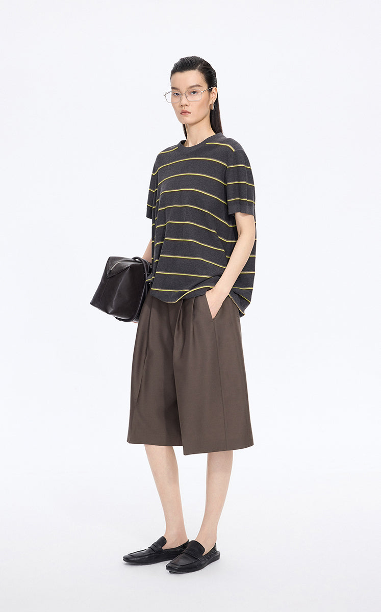 Knit / JNBY Striped Asymmetric Pullover Knit Grey Marl-2
