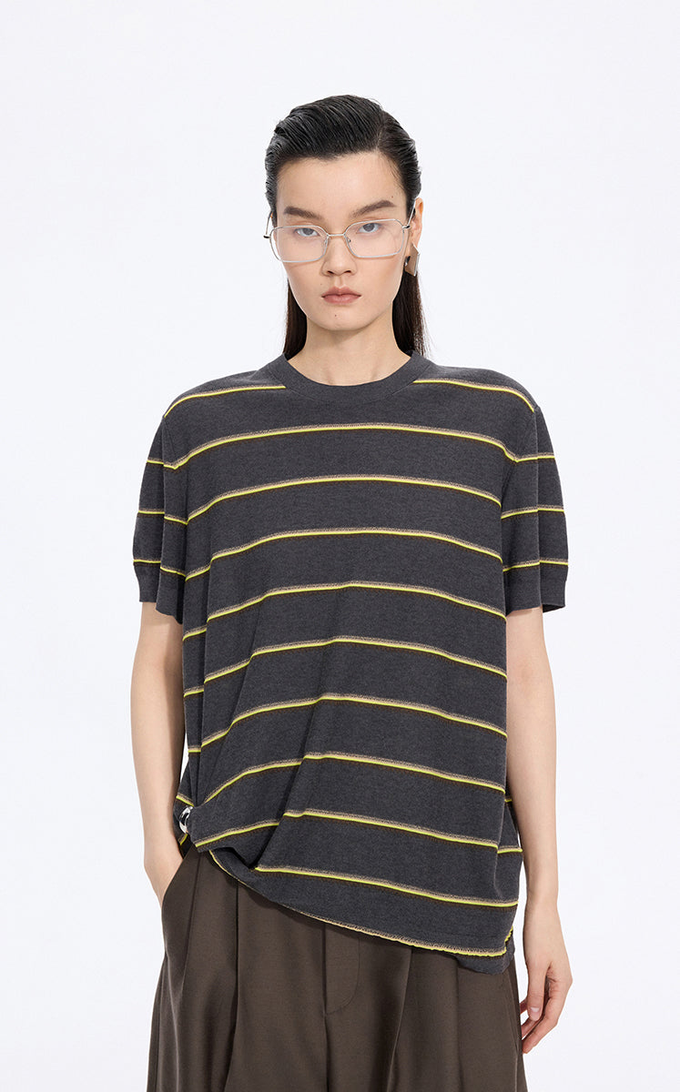 Knit / JNBY Striped Asymmetric Pullover Knit Grey Marl-2