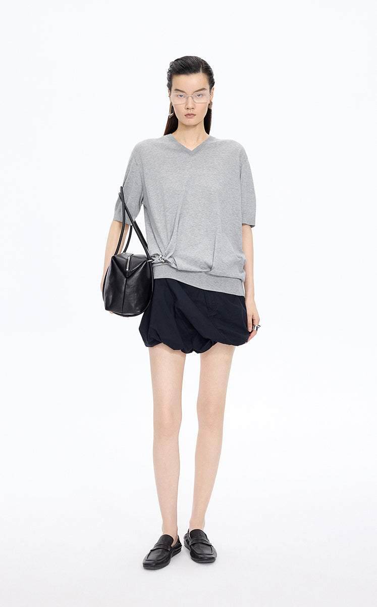 Knitwear / JNBY Cotton V-Neck Short Sleeve Knit Top Light Grey Marl