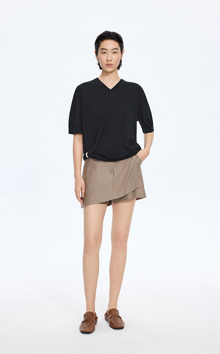 Knitwear / JNBY Cotton V-Neck Short Sleeve Knit Top Black