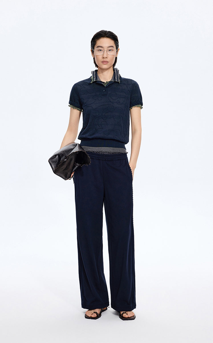 Knitwear / JNBY Floral Jacquard Cropped Knit Top Navy