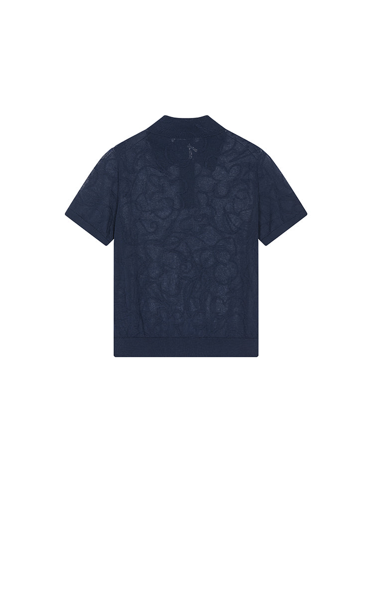 Knitwear / JNBY Floral Jacquard Cropped Knit Top Navy-1