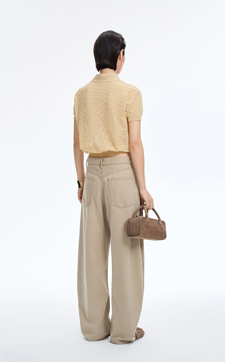 Knitwear / JNBY Floral Jacquard Cropped Knit Top Light Khaki-2