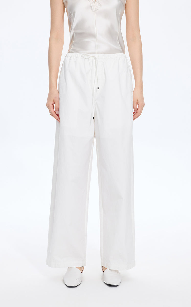 Pants / JNBY Cotton Poplin Drawstring Wide-Leg Pants Ecru