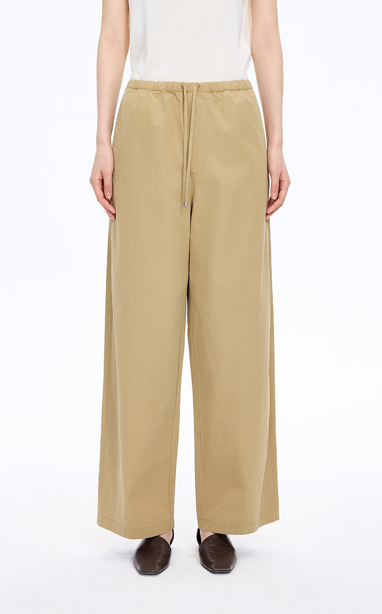Pants / JNBY Cotton Poplin Drawstring Wide-Leg Pants Mustard Khaki