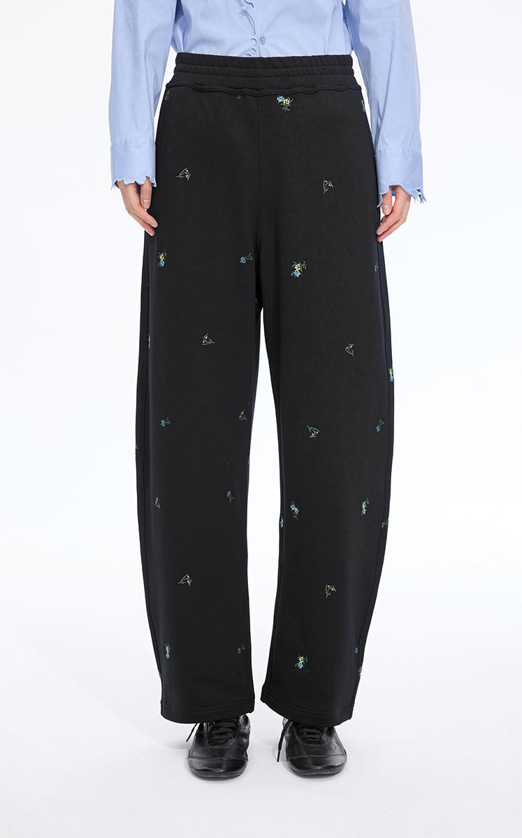 Pants / JNBY Cotton Watercolor Floral Drawstring Pants Black