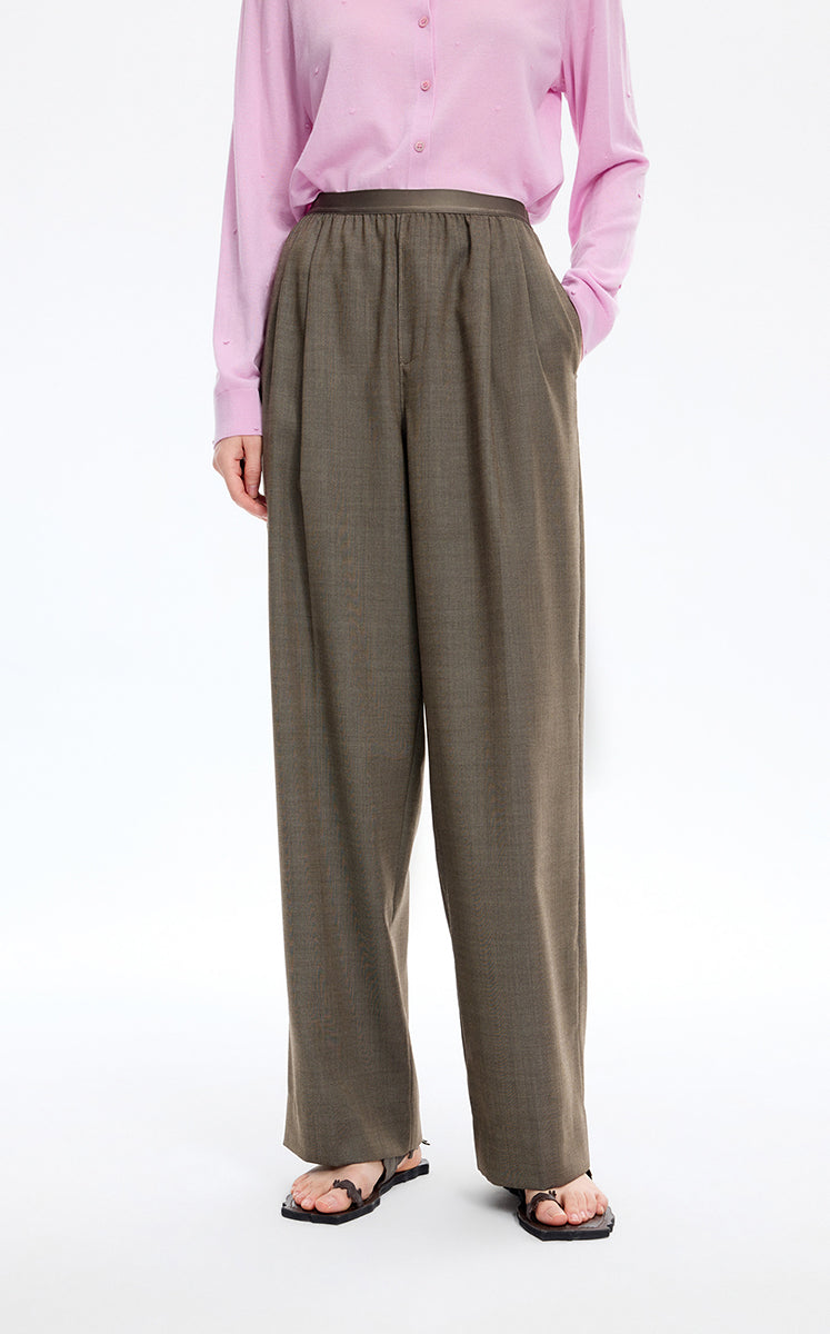 Pants / JNBY Elastic-Waist Straight-Leg Long Pants Taupe Marl