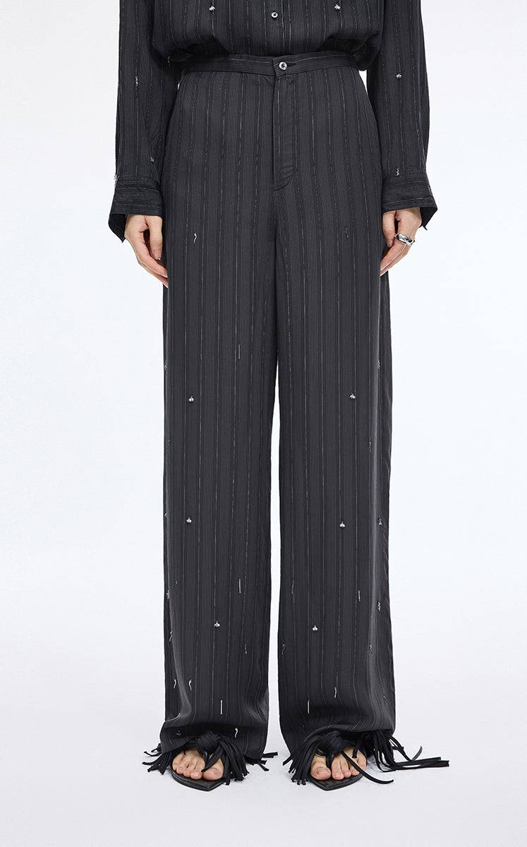Pants / JNBY Embellished Wide-Leg Cupro Pants Grey Marl
