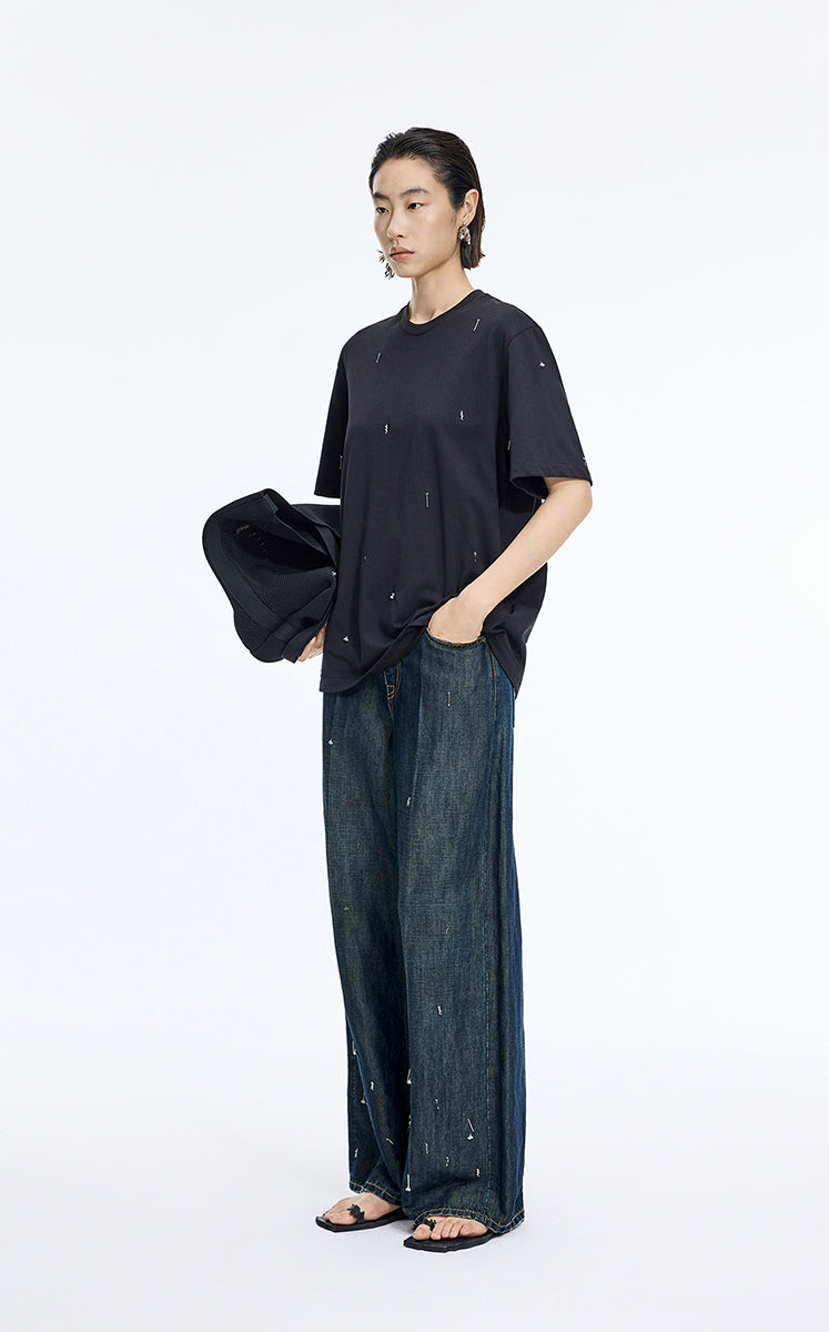Pants / JNBY Embellished Wide-Leg Denim Jeans