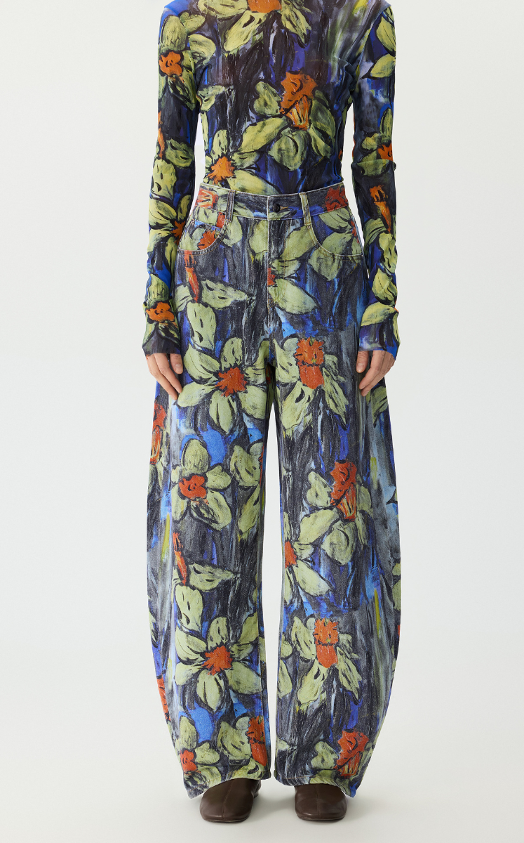 Pants / JNBY Floral Print Denim Banana Trousers Yellow-Black