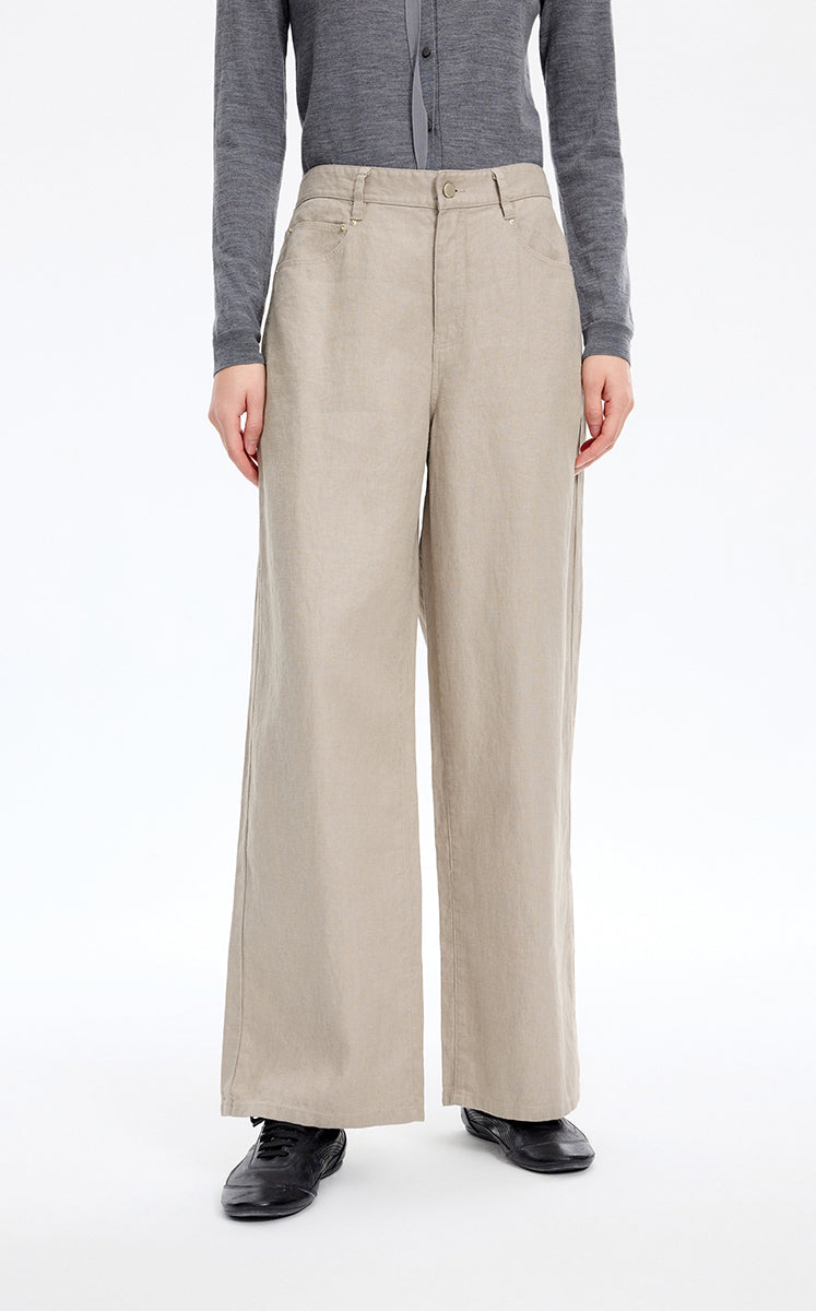 Pants / JNBY Linen Relaxed Wide-Leg Pants Oatmeal