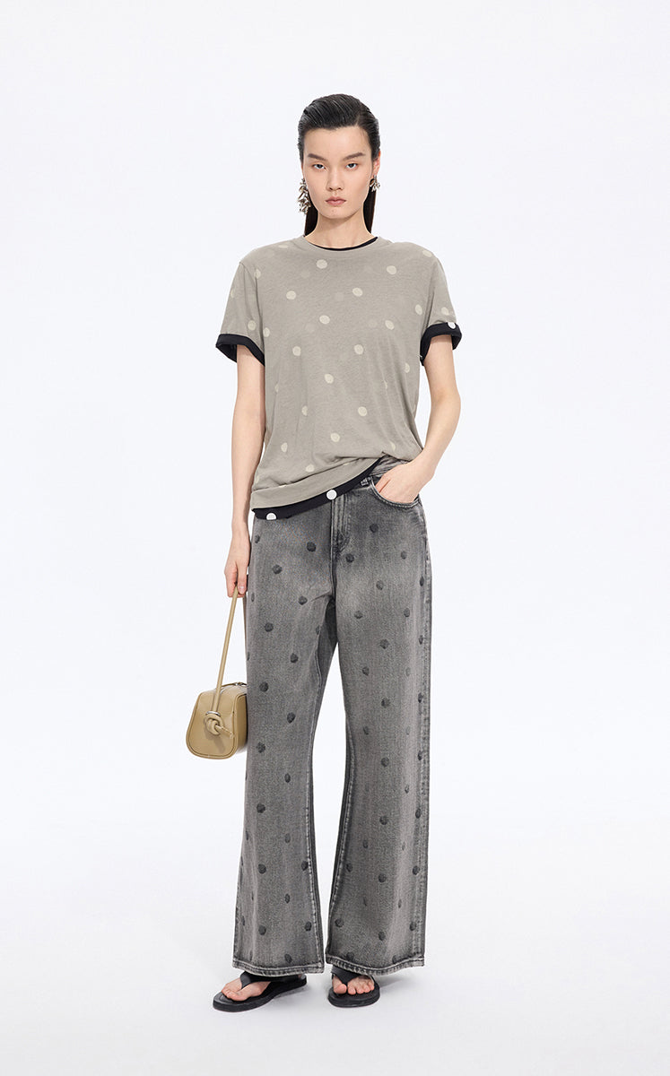 Pants / JNBY Polka-Dot Distressed Wide-Leg Jeans