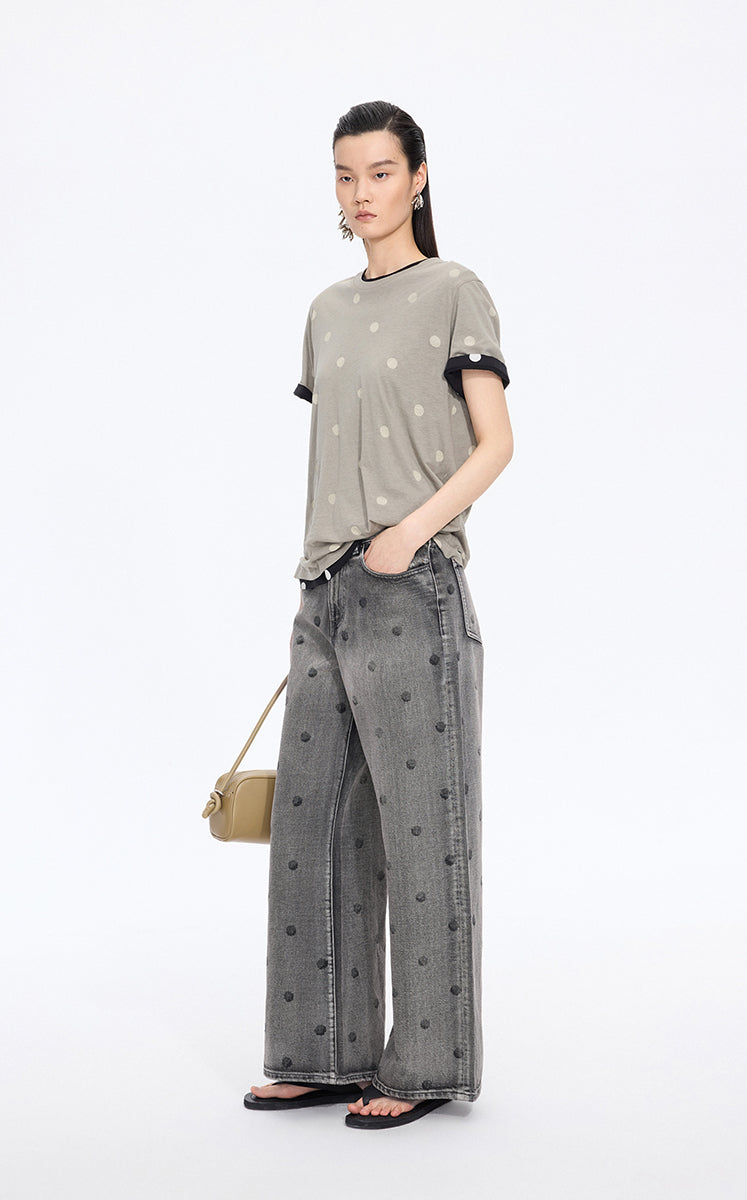 Pants / JNBY Polka-Dot Distressed Wide-Leg Jeans
