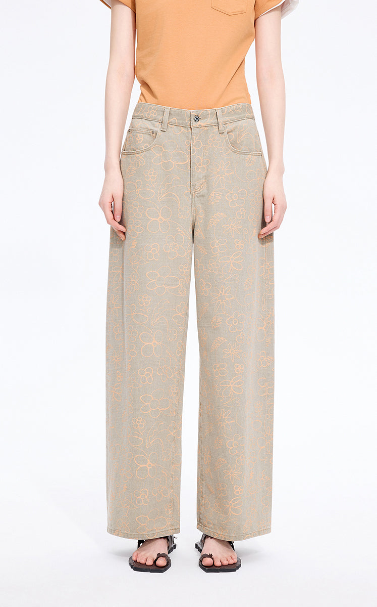 Pants / JNBY Printed Floral Wide-Leg Jeans Khaki